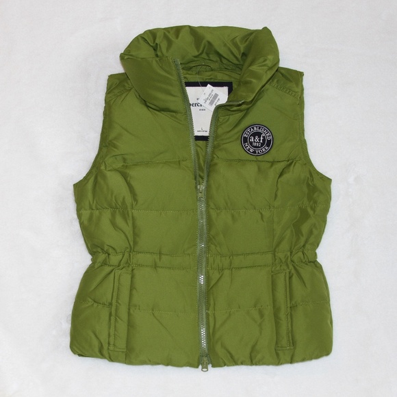 NWT Abercrombie & Fitch Girls Down Puffer Vest Jacket Green Size Large - Picture 1 of 3